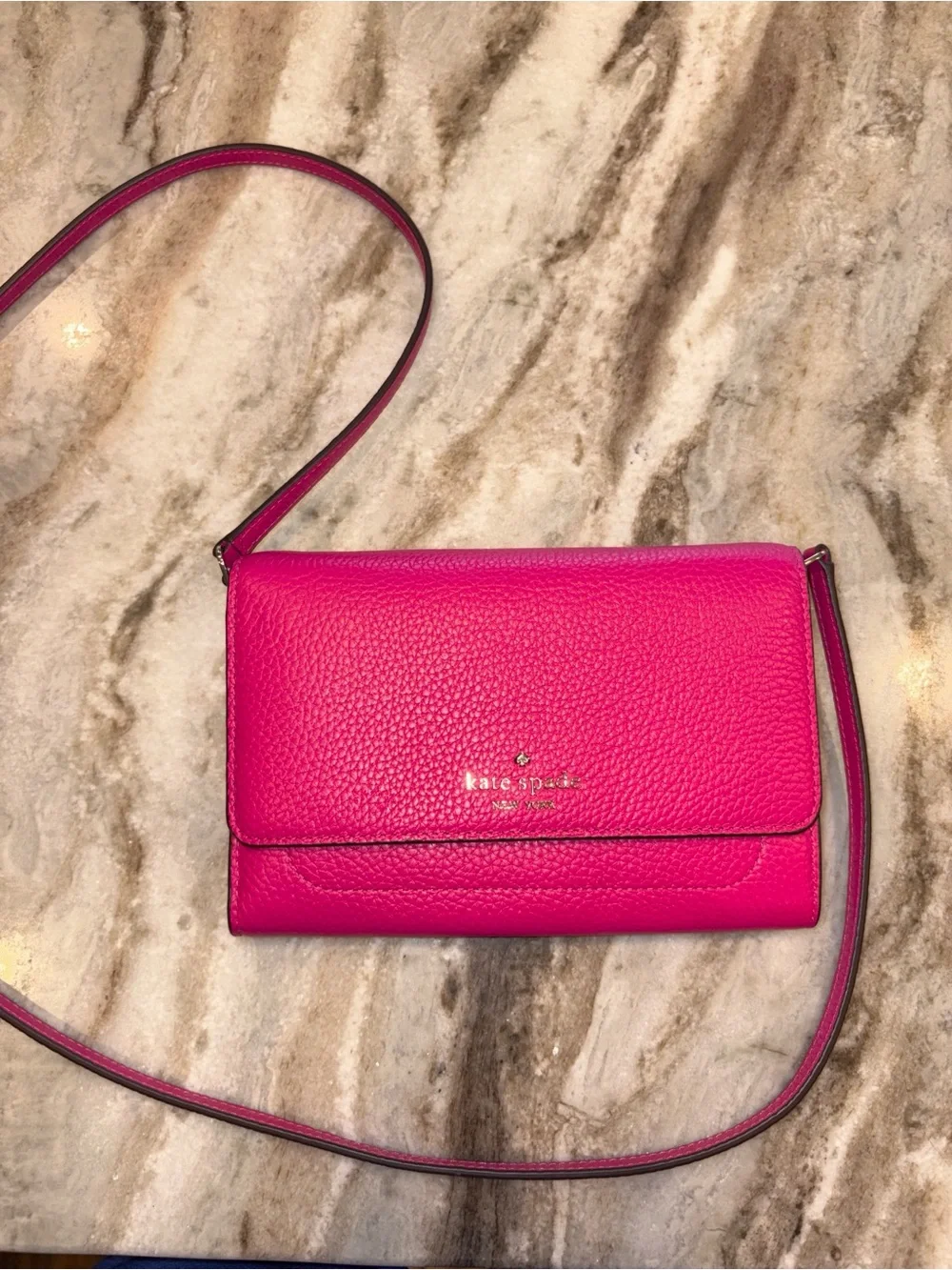 kate spade Harlow Pebbled Leather Crossbody Wallet in Pink Ruby